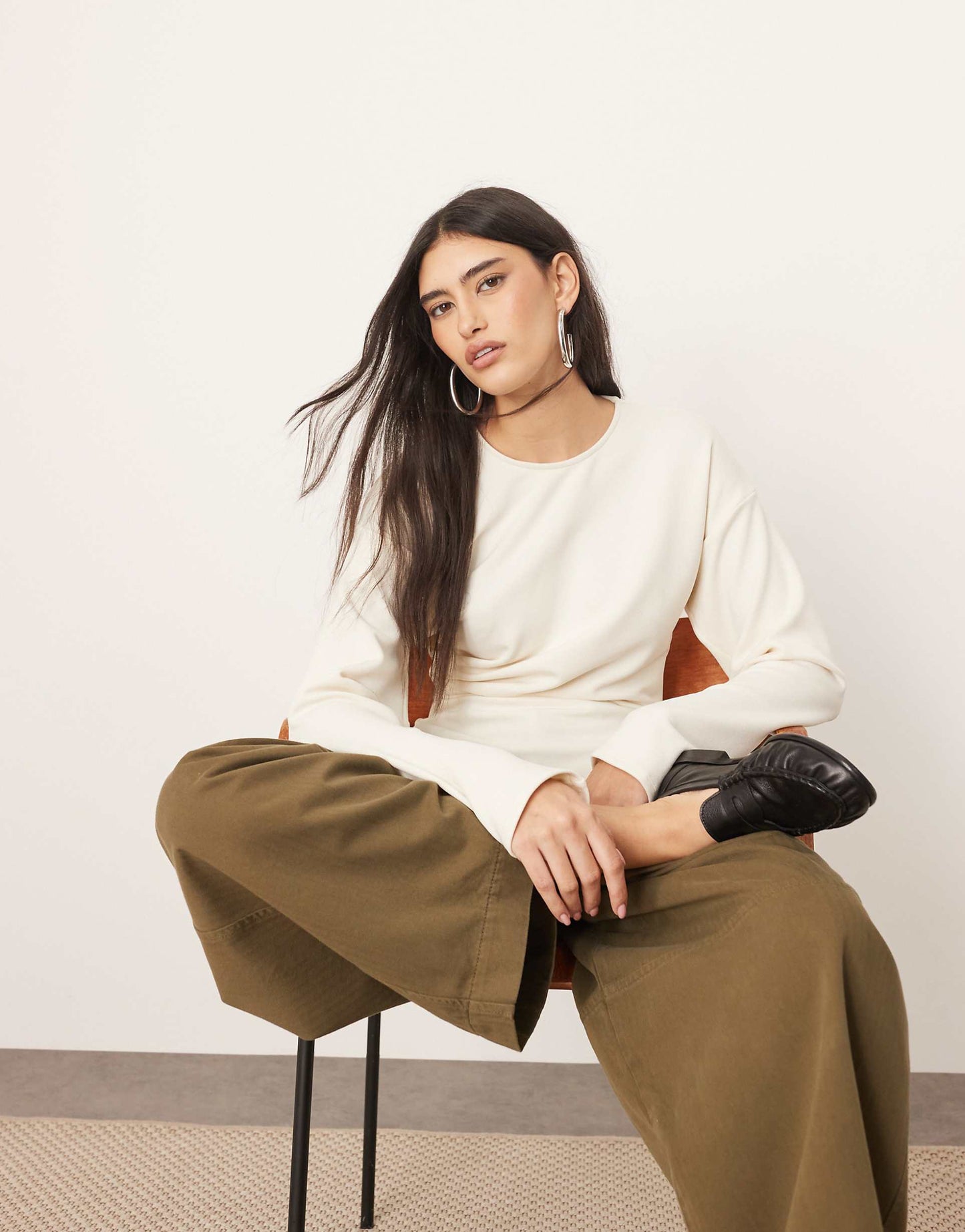 Jersey Asymmetric Detail Long Sleeve Top