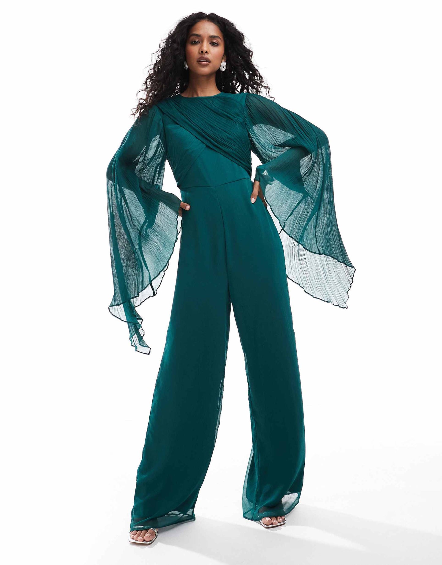 Exaggerated Sleeve Chiffon Wide Leg Jumpsuit