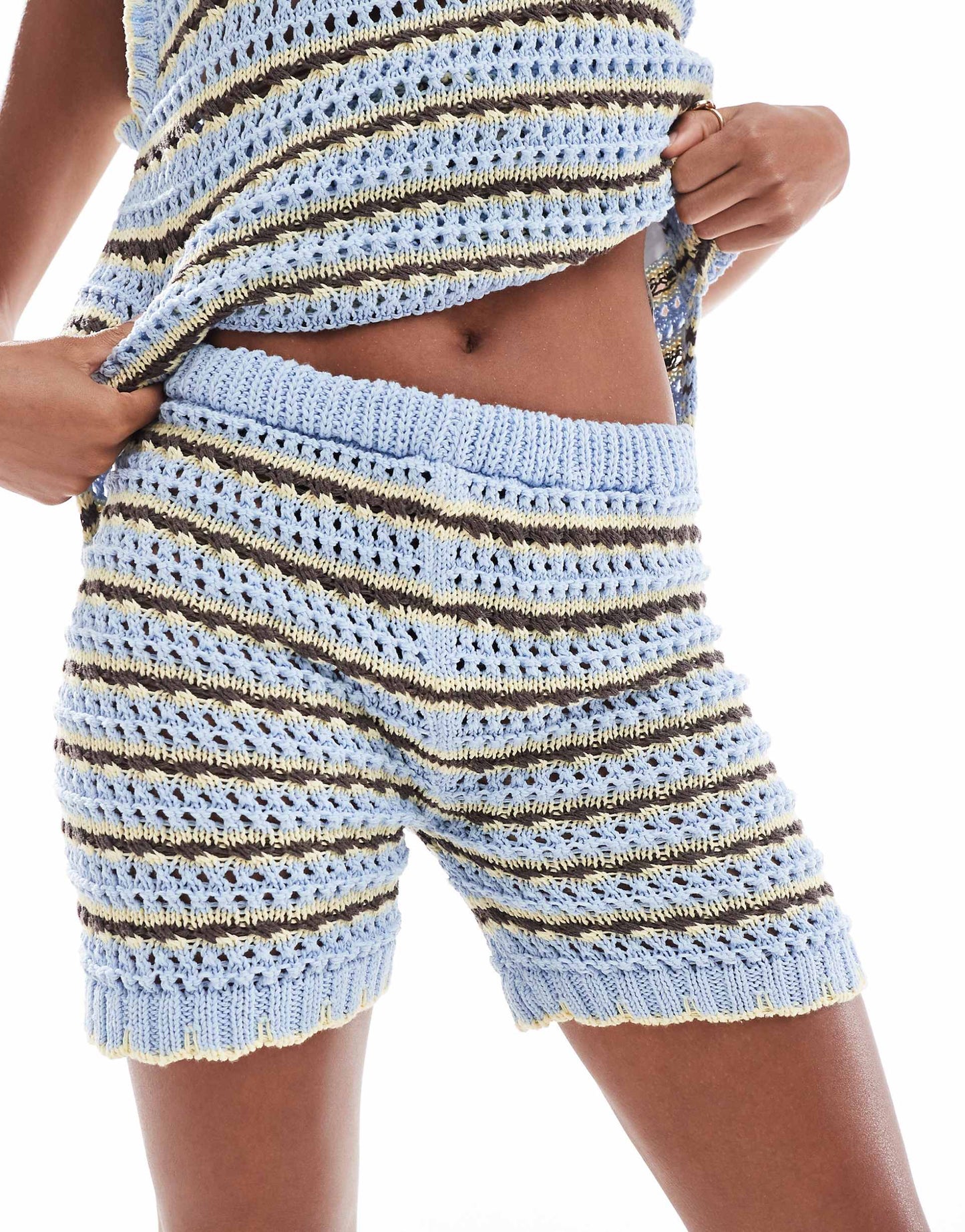 Knitted Stripe Shorts Co Ord