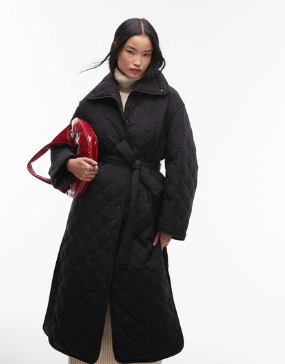 Down Quilted Oversized Midaxi Coat With High Neck And Split Sides