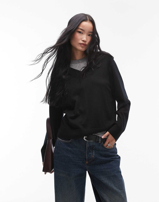 Merino Wool Sweater With V-Neck