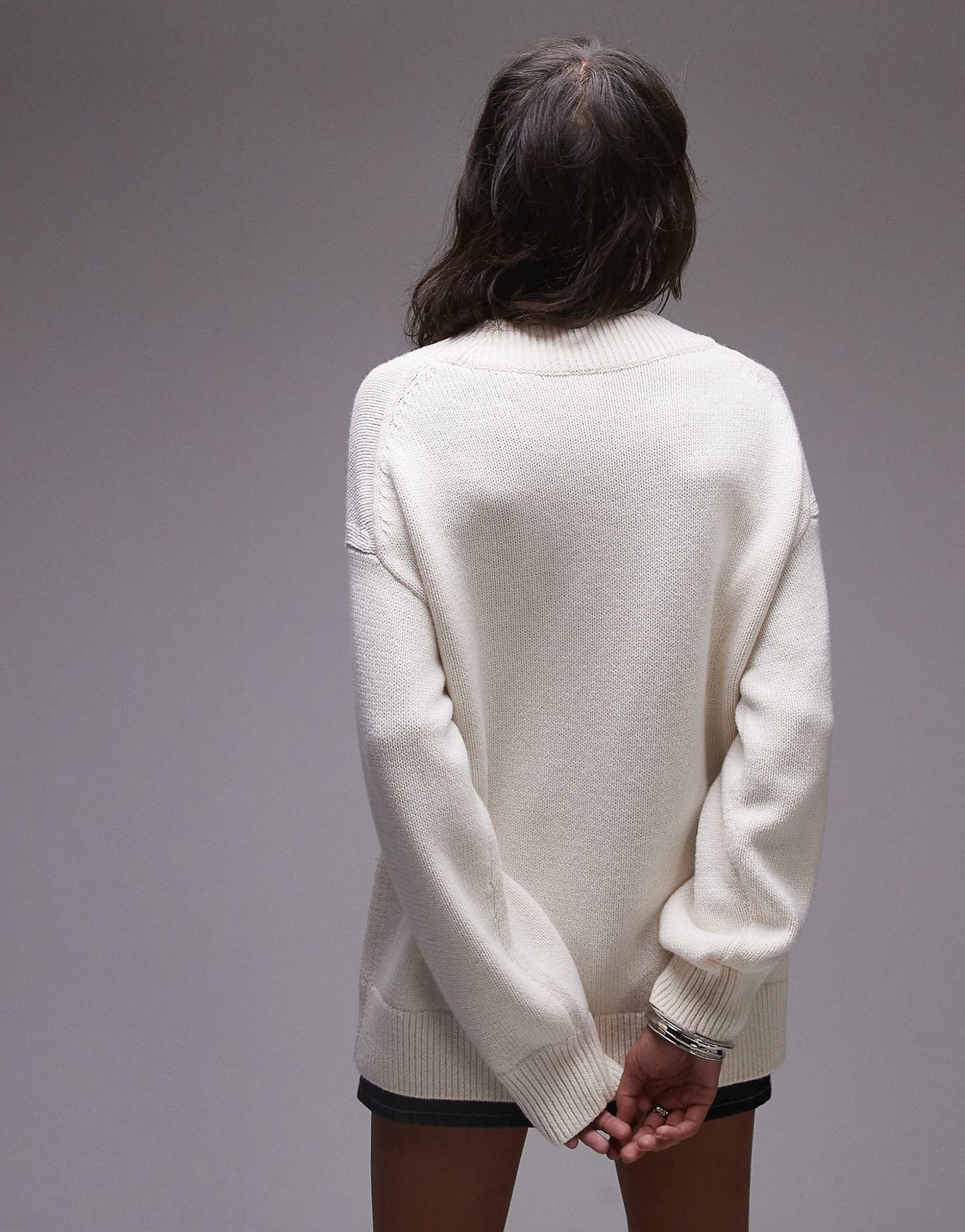 Knitted Oversized Sweater With Mono Diamond Pattern