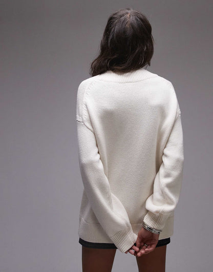 Knitted Oversized Sweater With Mono Diamond Pattern