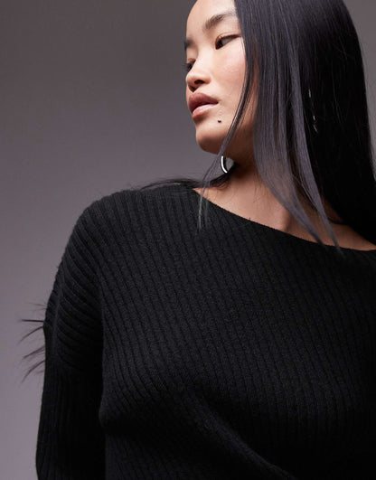 Knitted Rib Midaxi Dress With Twisted Drape Detail