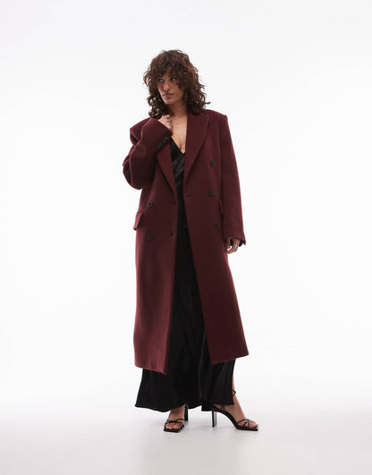 Wool Blend Double Breasted Maxi Coat