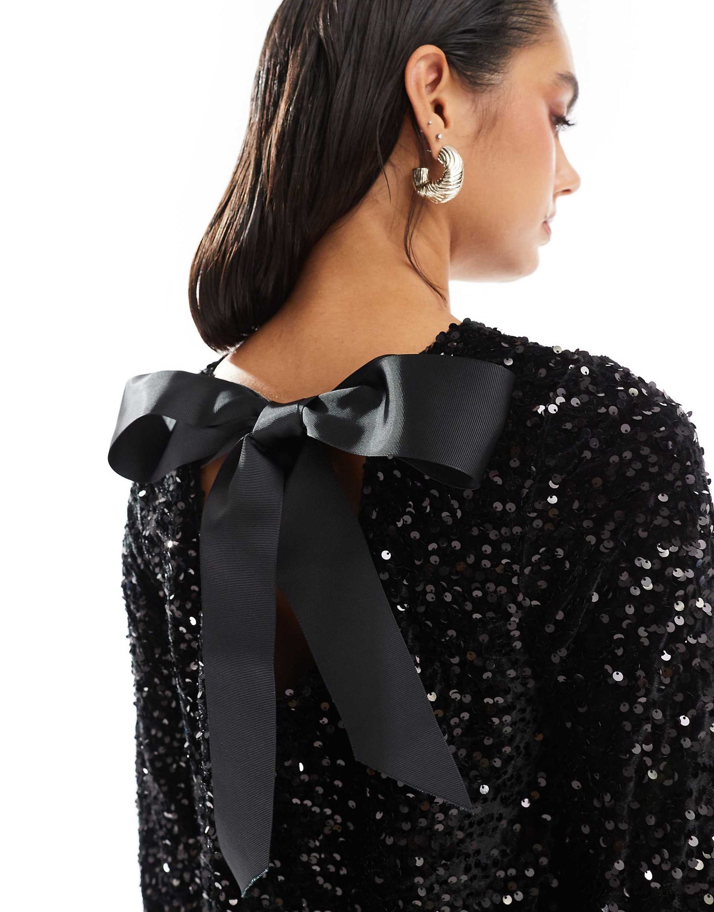 Sequin Mini Dress With Ribbon Bow Back