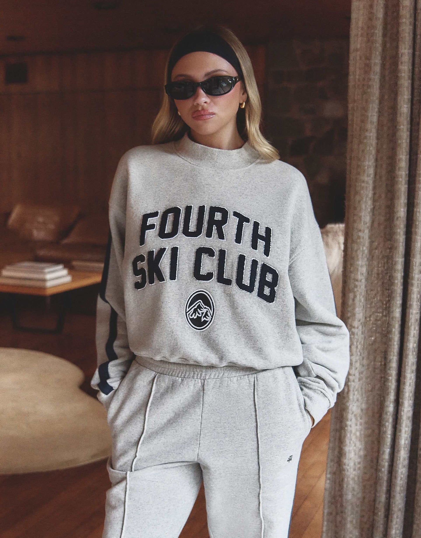 Apres Ski Side Stripe Borg Ski Club Logo Sweatshirt Co-Ord