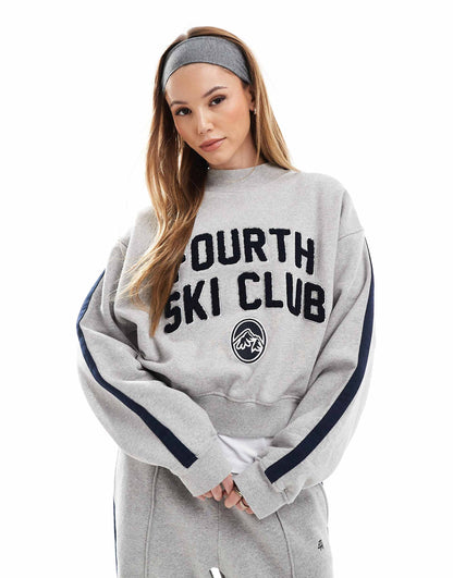 Apres Ski Side Stripe Borg Ski Club Logo Sweatshirt Co-Ord