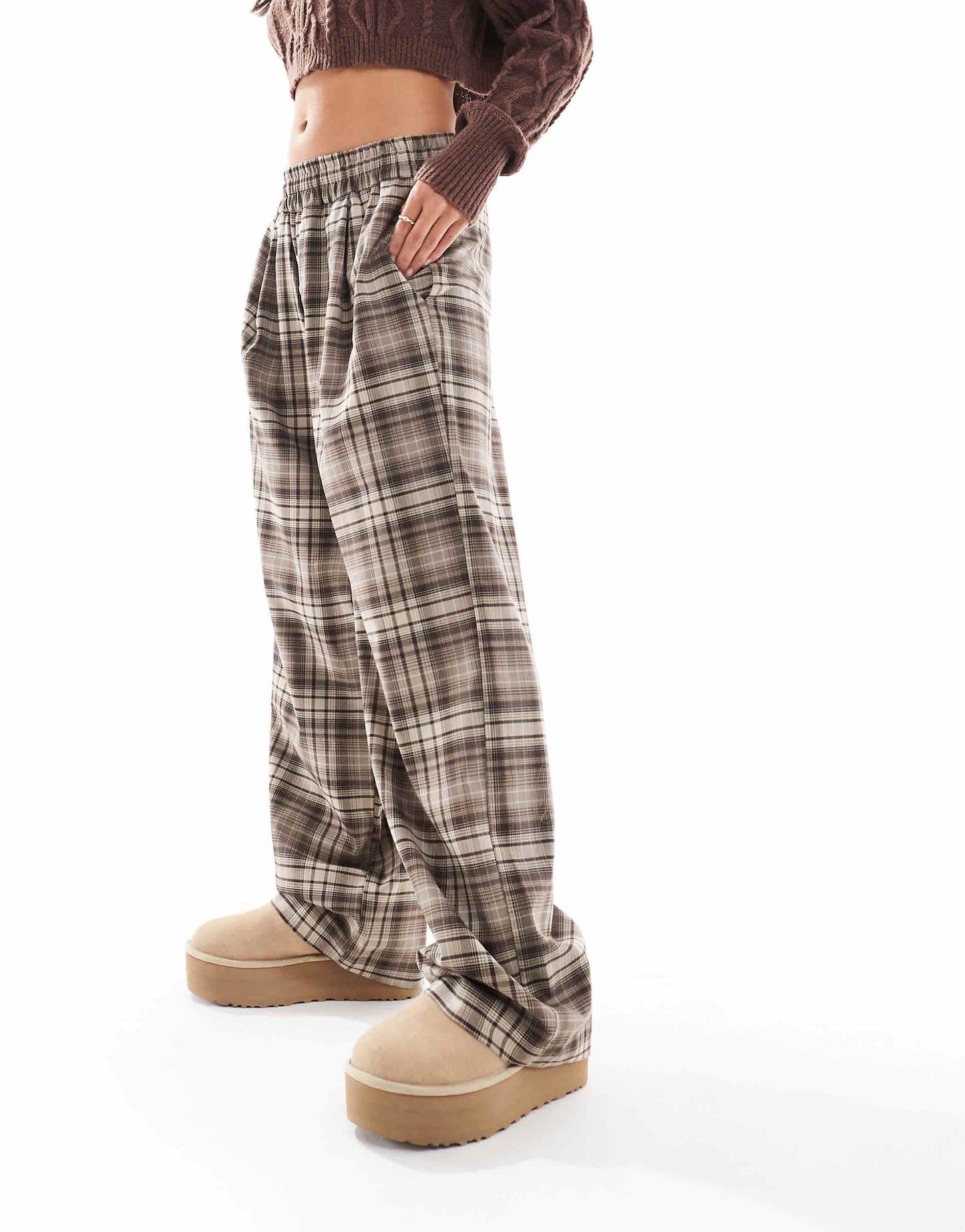 Button Front Pull On Wide Leg Trousers