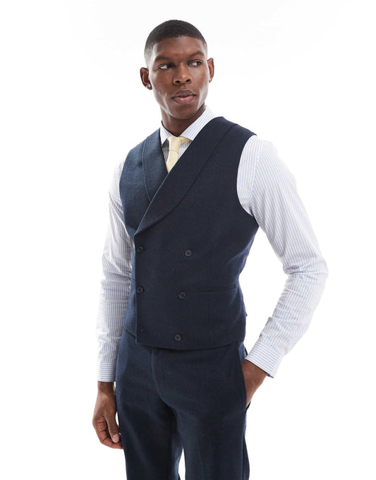 Skinny Double Breasted Suit Waistcoat With Wool