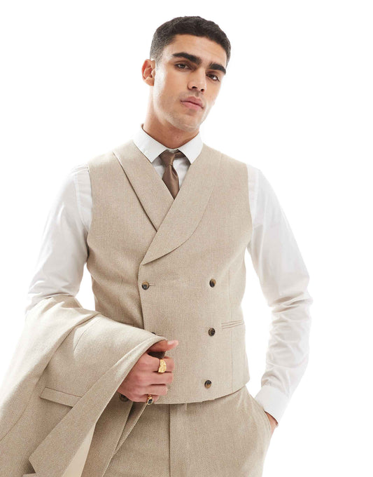 Skinny Double Breasted Suit Waistcoat With Wool