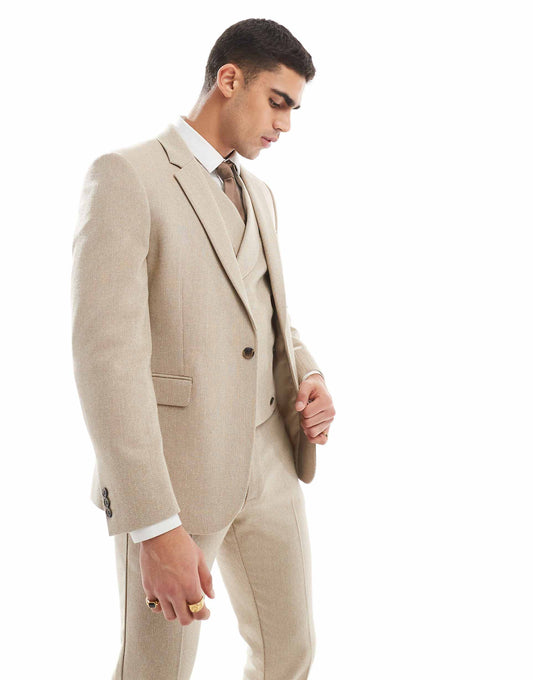 Double Breasted Skinny Suit Jacket With Wool