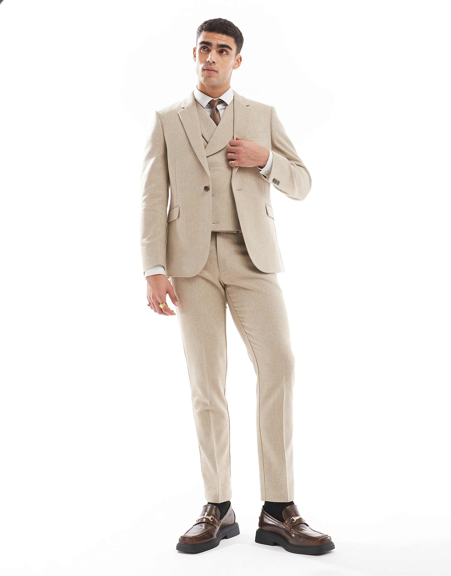 Double Breasted Skinny Suit Jacket With Wool