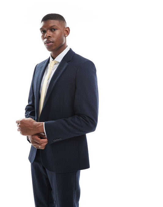Double Breasted Skinny Suit Jacket With Wool