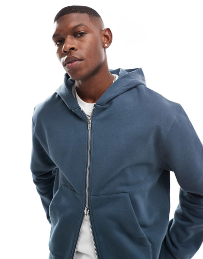 Premium Heavyweight Boxy Cropped Zip Through Hoodie 400Gsm