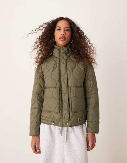 Quilted High Neck Drawstring Jacket