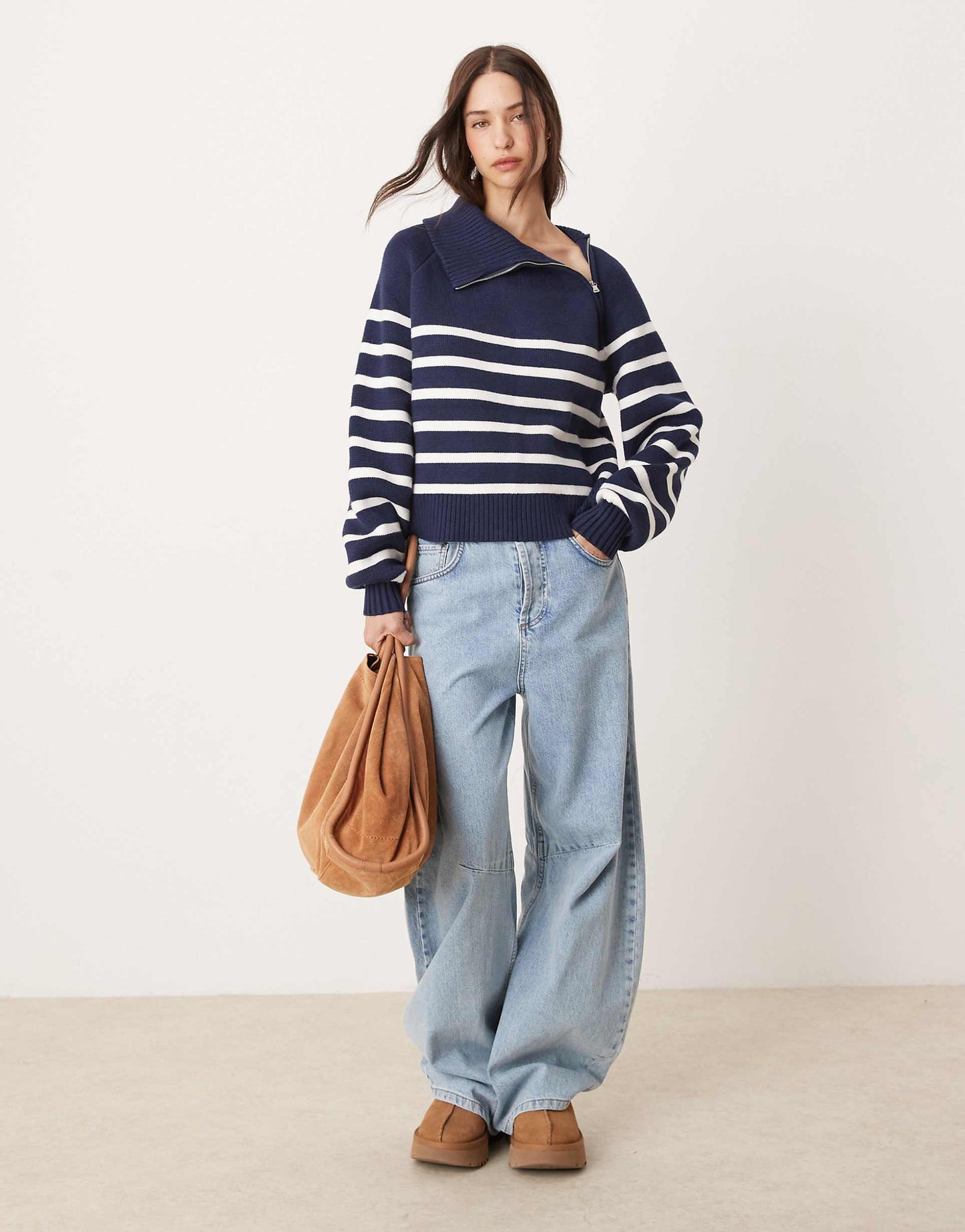 Asymmetric Zip Collar Oversized Jumper