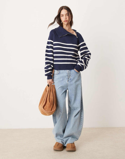 Asymmetric Zip Collar Oversized Jumper