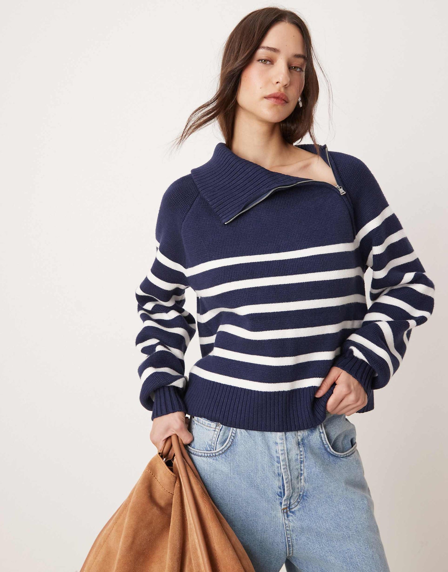 Asymmetric Zip Collar Oversized Jumper