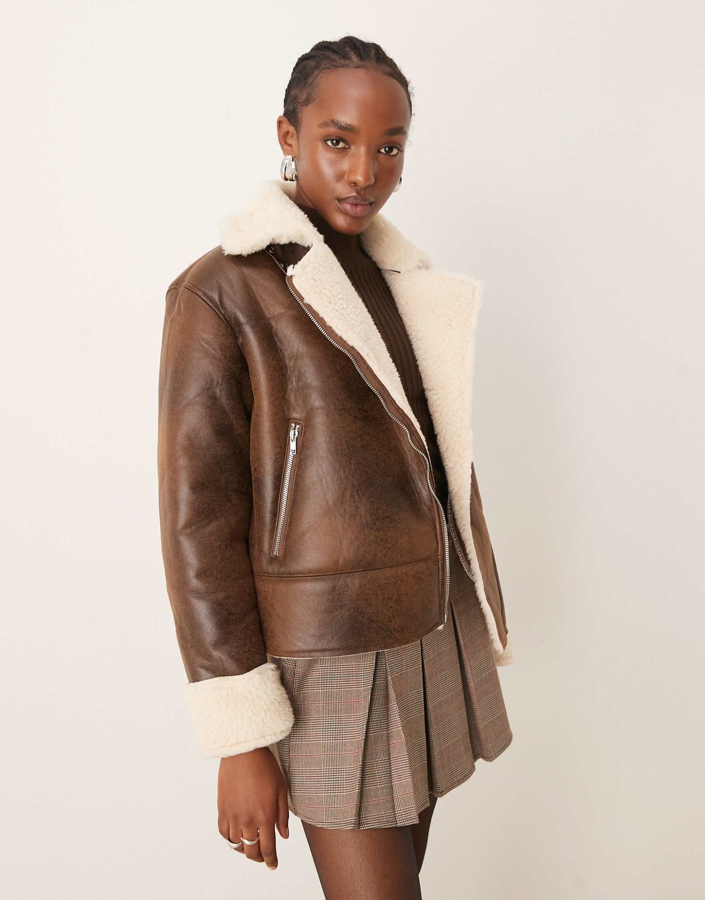 Leather Look Borg Collar Aviator Jacket
