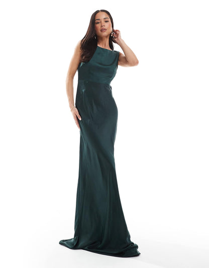 Bridesmaids Cowl Back Satin Maxi Dress