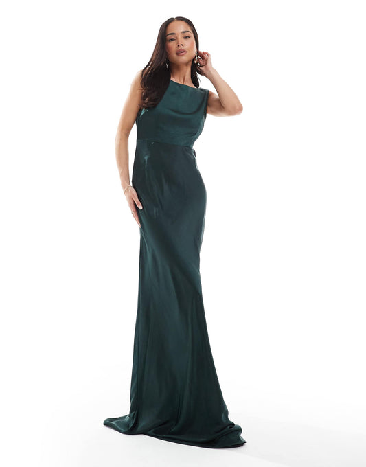Bridesmaids Cowl Back Satin Maxi Dress