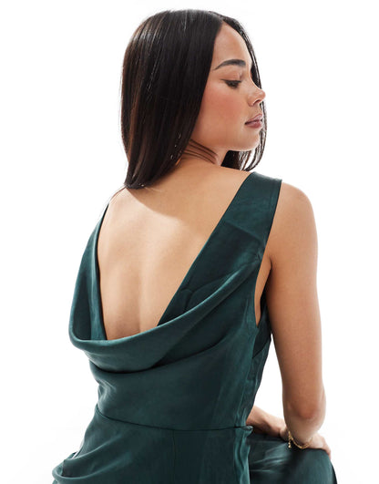 Bridesmaids Cowl Back Satin Maxi Dress