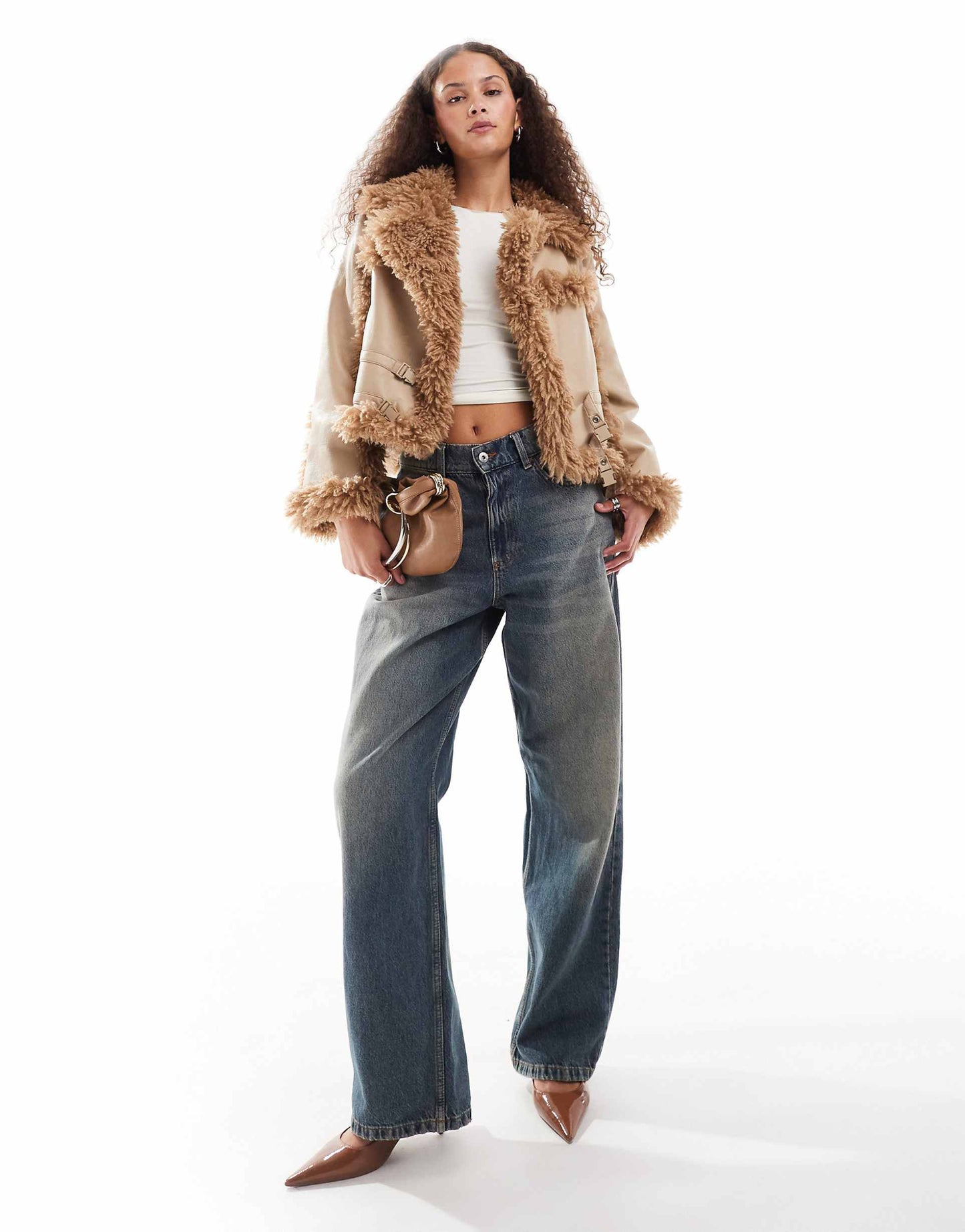 Faux Leather Jacket With Fur Trim