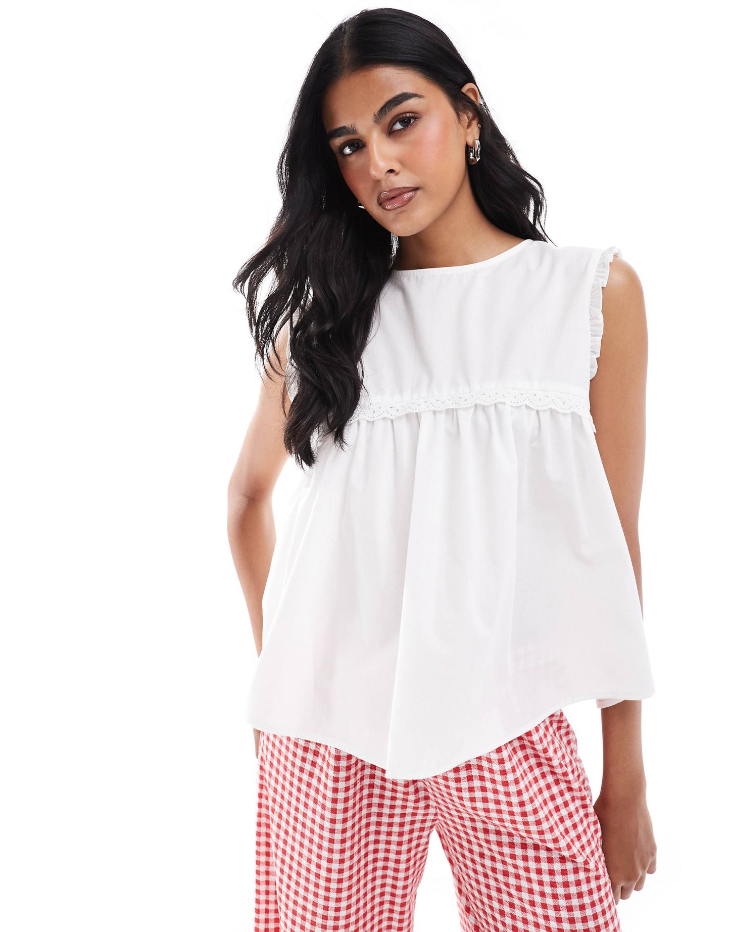 Cotton Lace Trim Sleeveless Blouse