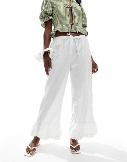 Cotton Frill Hem Lace Trim Trouser