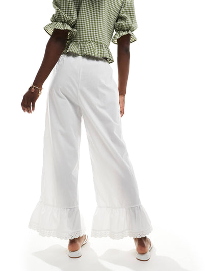 Cotton Frill Hem Lace Trim Trouser