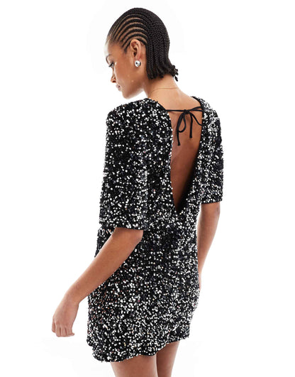 Tall Velvet Sequin Mini T-Shirt Dress With Open Back