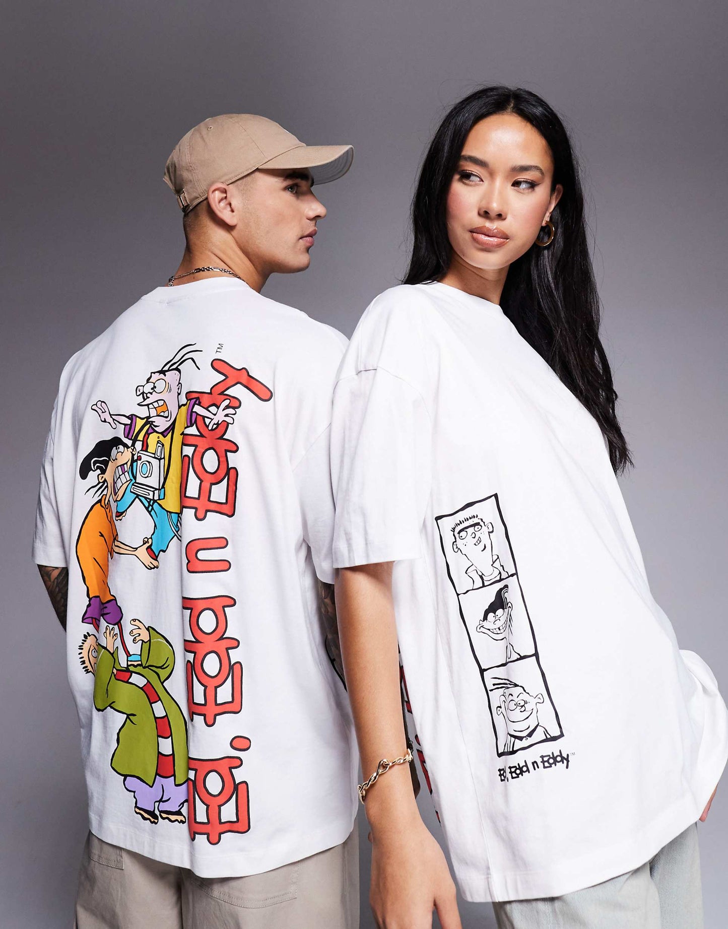 Unisex Oversized License T-Shirt With Ed, Edd N Eddy Puff Prints