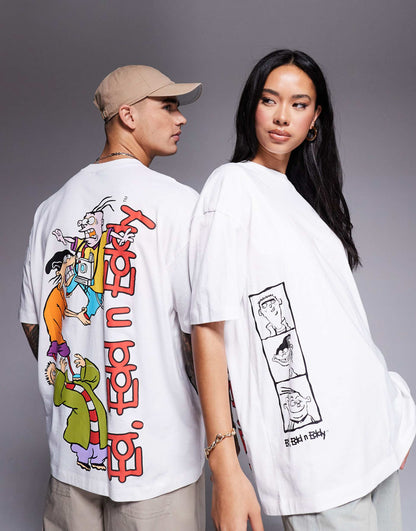 Unisex Oversized License T-Shirt With Ed, Edd N Eddy Puff Prints