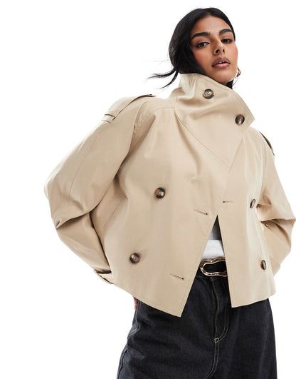 Cropped Funnel Neck Trench Coat