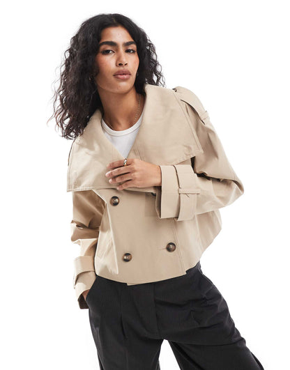 Cropped Funnel Neck Trench Coat