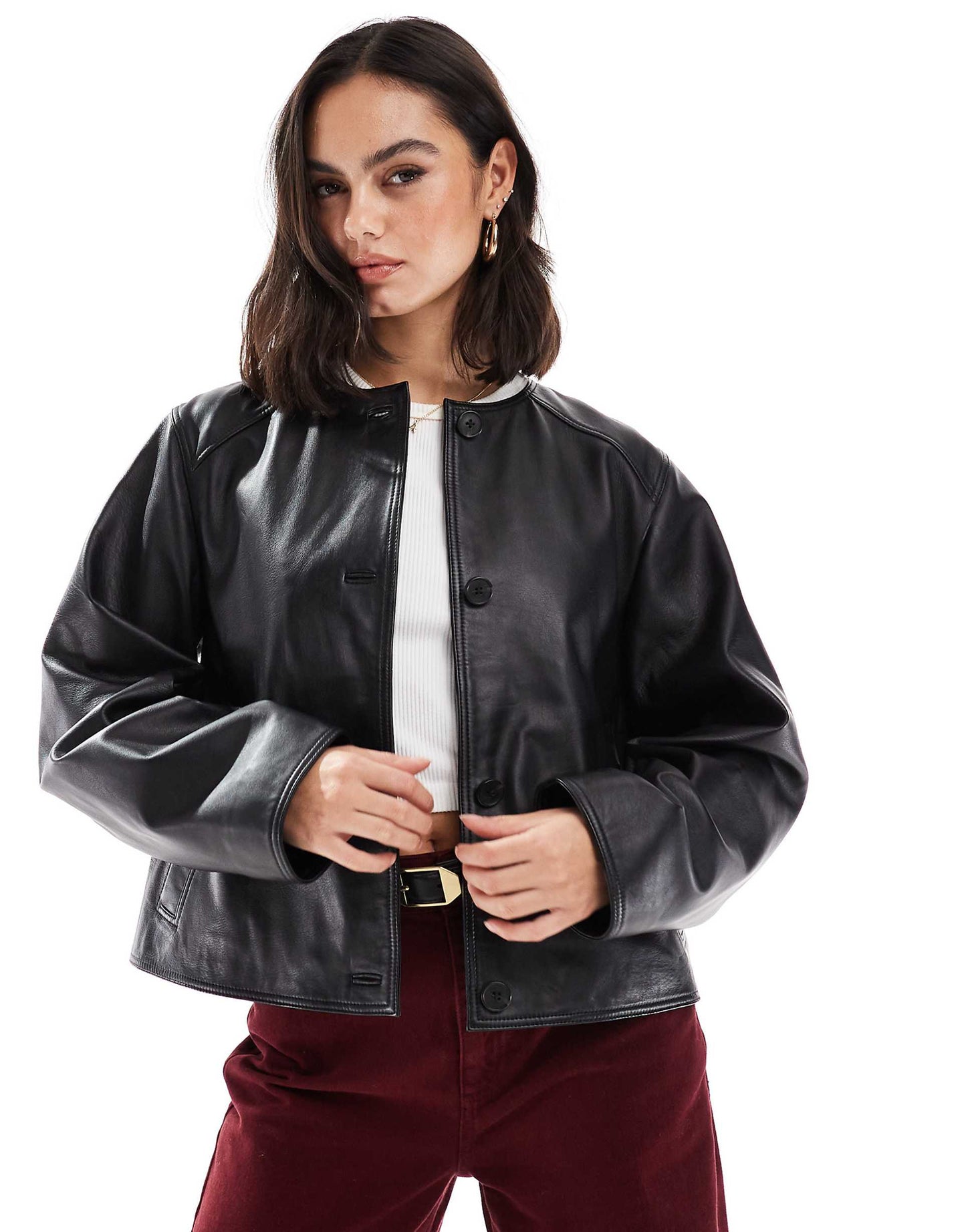 Collarless Premium Leather Jacket