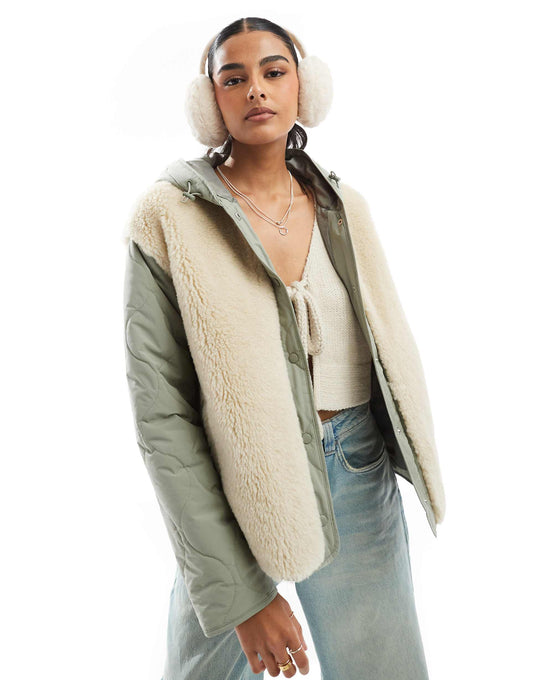 Hooded Quilted Borg Jacket