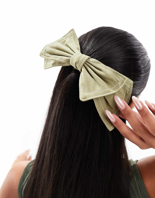 X Asos Exclusive Oversized Khaki Bow Hair Clip