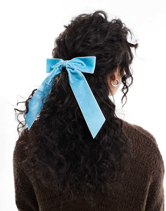 X Asos Exclusive Velvet Bow Baby Blue