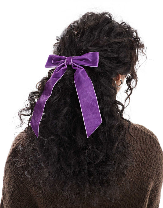 X Asos Exclusive Velvet Bow Deep Purple