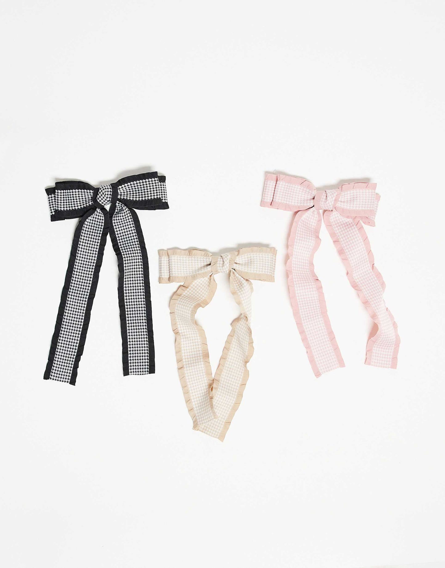 X Asos Exclusive Gingham Hair Bows - 3 Pack (Pink, Black And Cream)