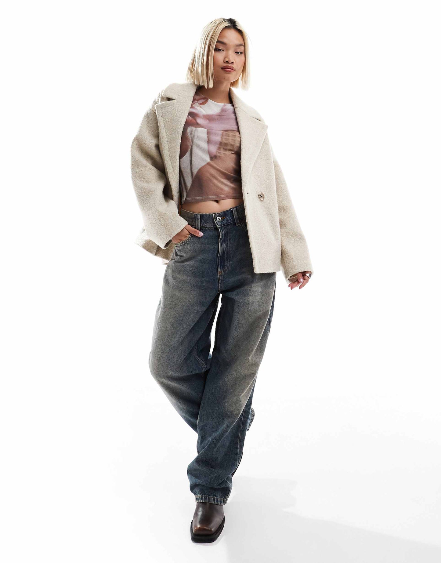 Boucle Double Breasted Cropped Coat