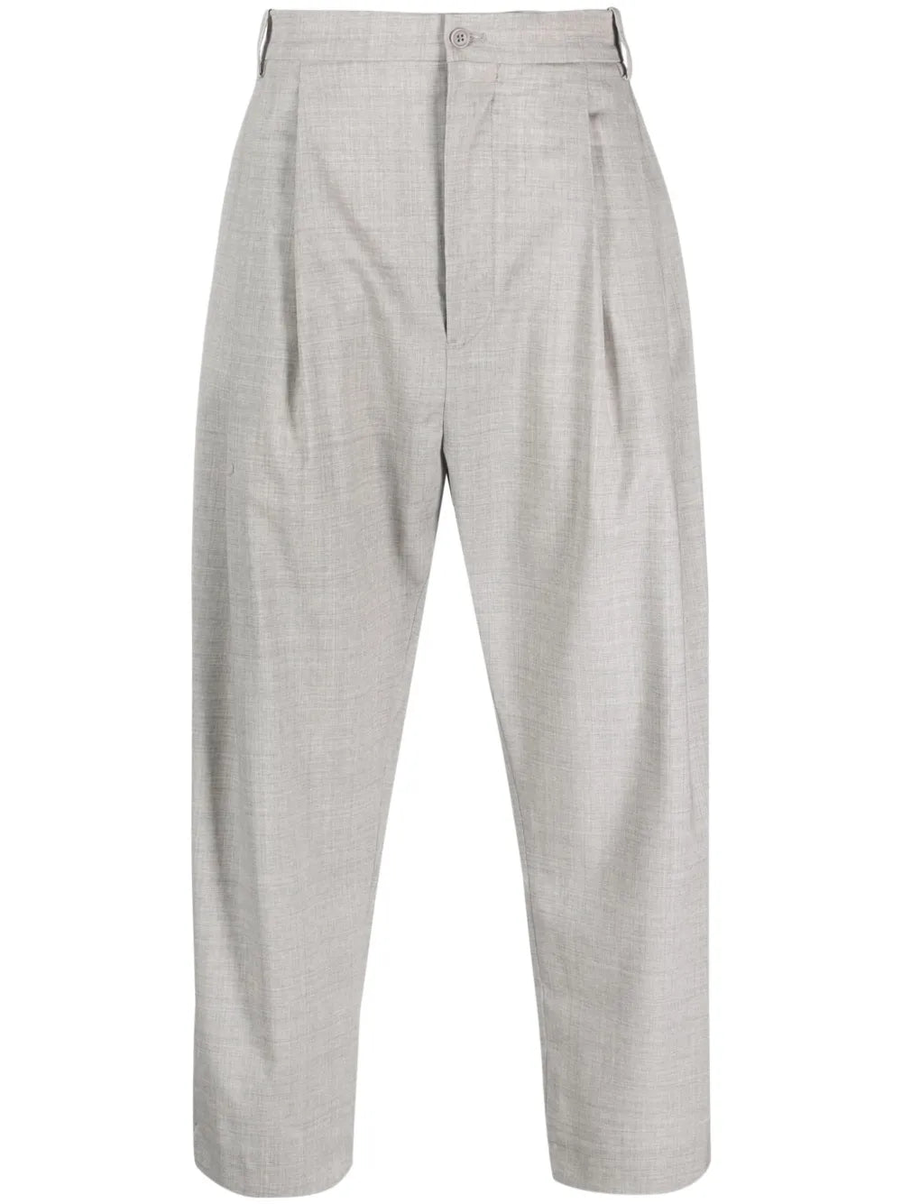 Pleated Cropped Wool-Blend Trousers