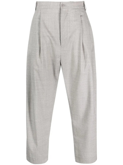 Pleated Cropped Wool-Blend Trousers