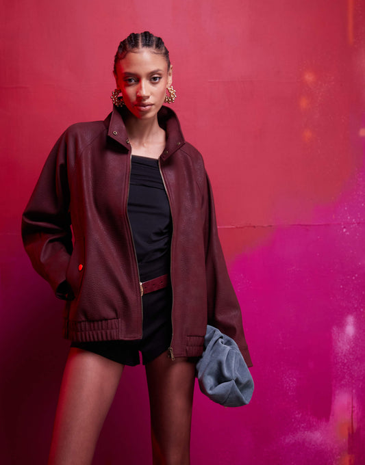 Leather Look Bomber Jacket