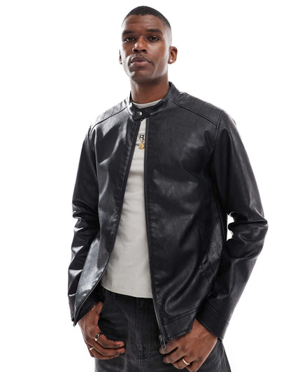 Faux Leather Racer Jacket