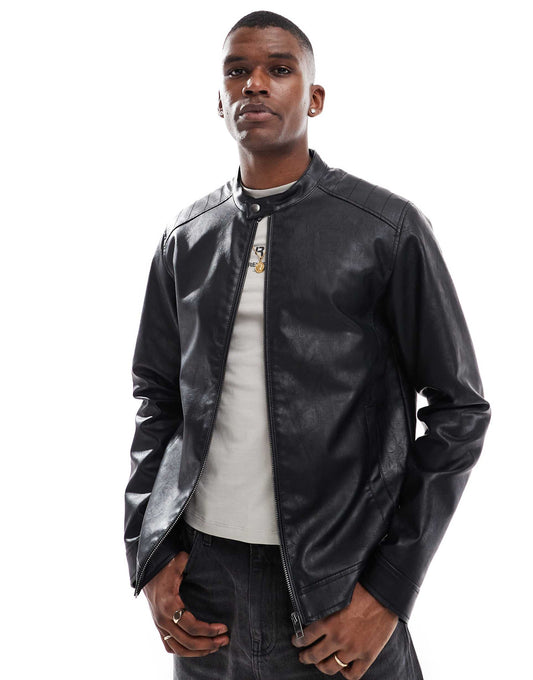 Faux Leather Racer Jacket