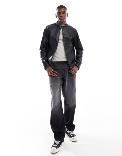 Faux Leather Racer Jacket