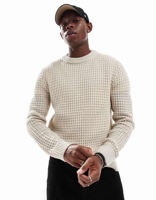 Chunky Textured Crew Neck Jumper